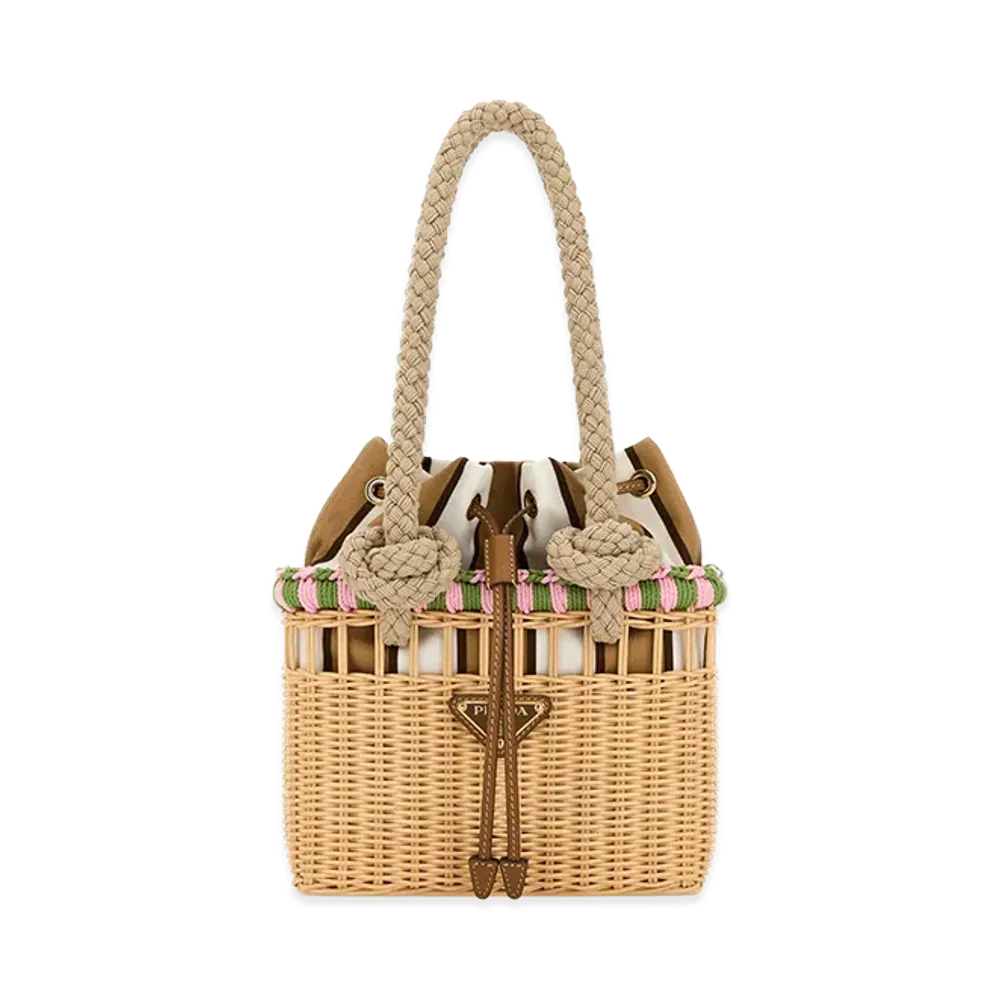PRADA Women's Wicker Mini Shopping Bag "Beige"