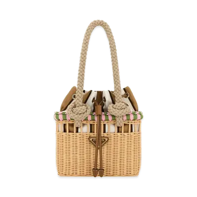PRADA Women's Wicker Mini Shopping Bag "Beige"