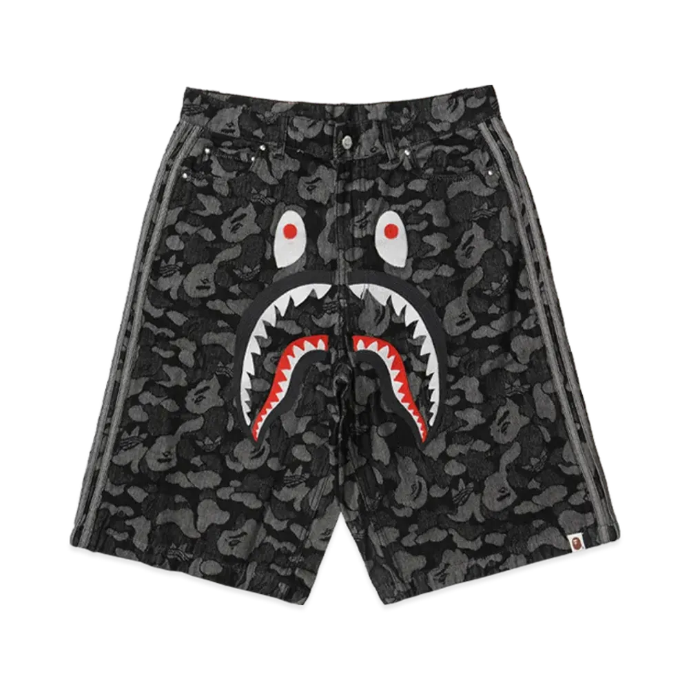 A BATHING APE x adidas Camo Jacquard Shark Denim Jorts "Black"