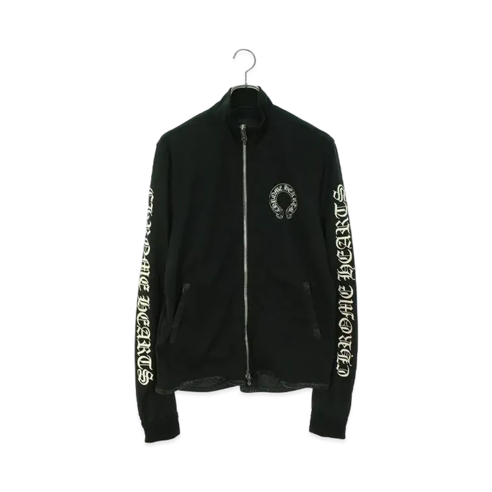 Chrome Hearts Track Jacket Leather Switch Cashmere Mixed Dagger Zip Jersey Brouson "Black"