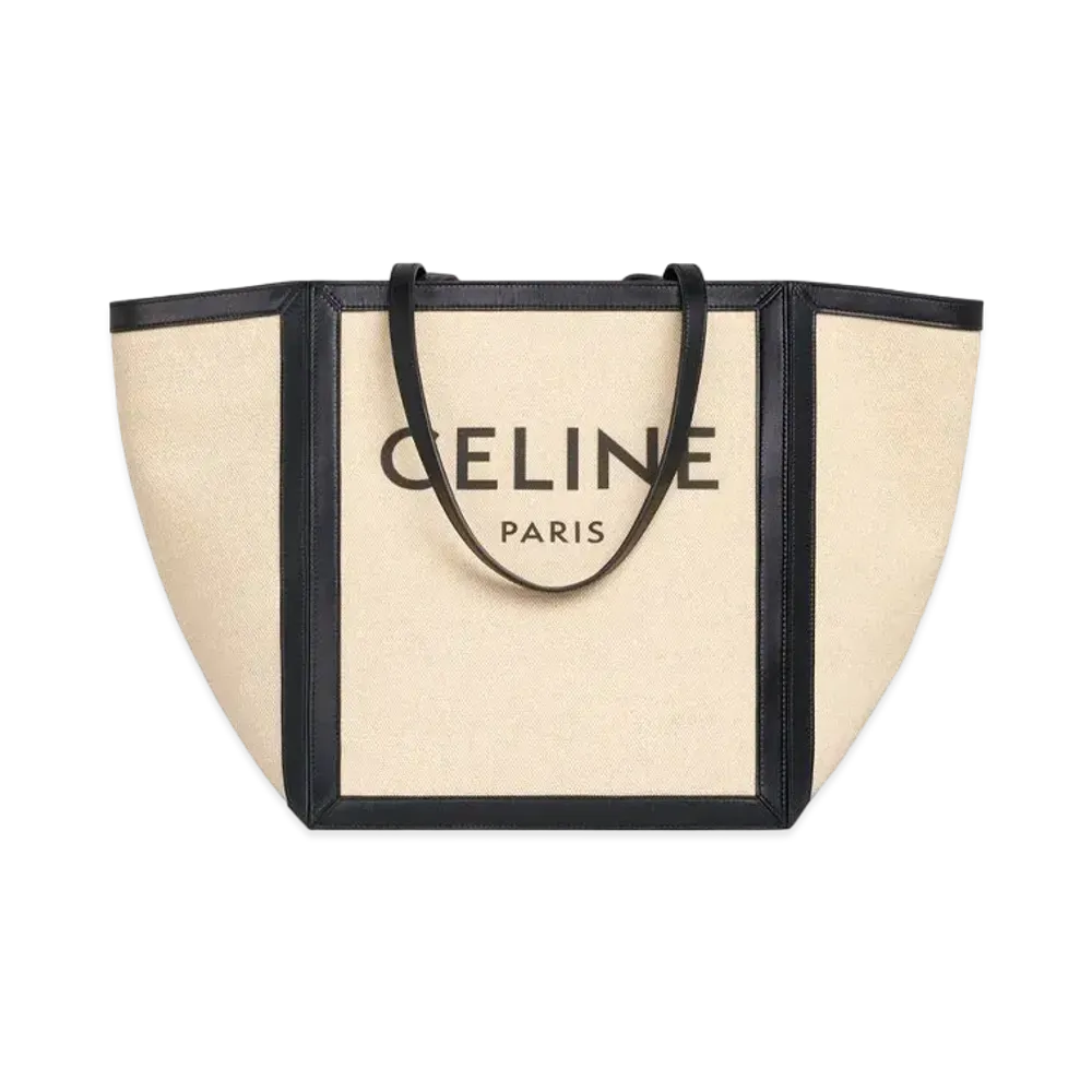 CELINE Large Square in Textile with CELINE Print & Calfskin "Vanilla/Black"
