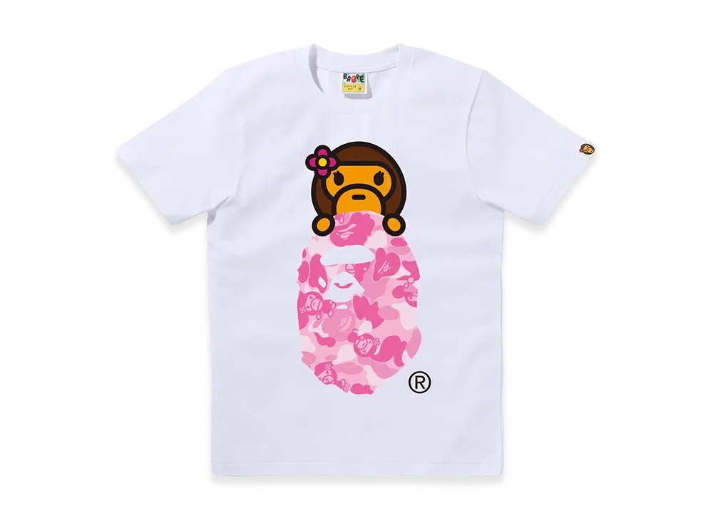 A BATHING APE Women's ABC Lisa Camo Lisa On Ape Head Tee "Whte/Pink"