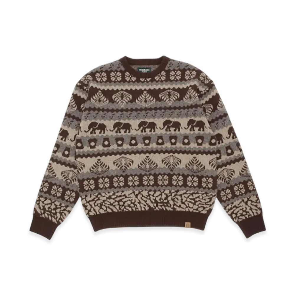 STARBUCKS STAND by BEAMS Jacquard Crew Knit "Brown"