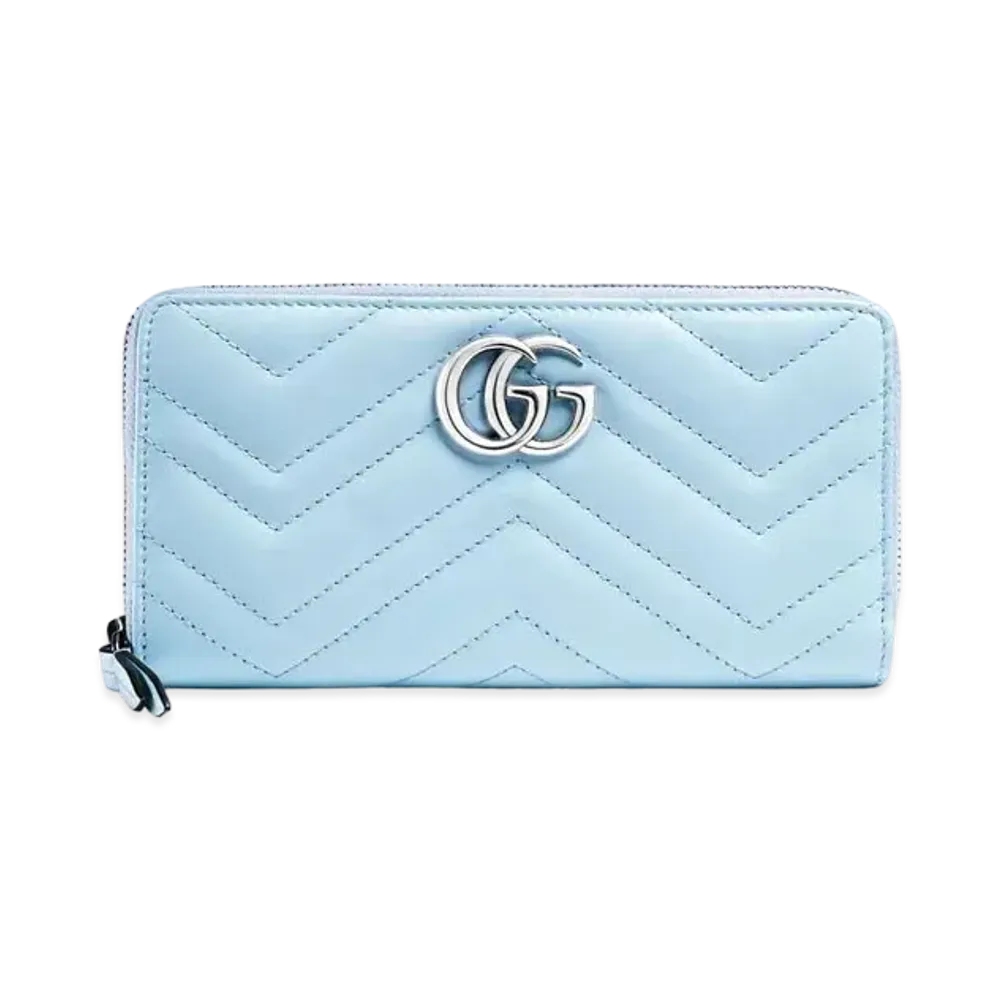 GUCCI GG Marmont Zip Around Wallet "Pastel Blue"