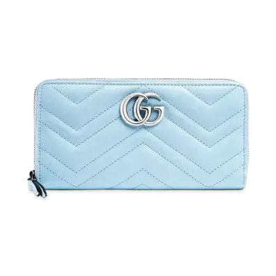 GUCCI GG Marmont Zip Around Wallet "Pastel Blue"