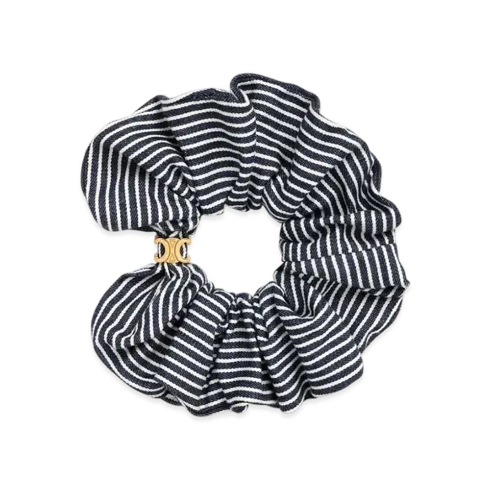 CELINE Scrunchy Stripes in Cotton and Brass "Gold/Blue/White"