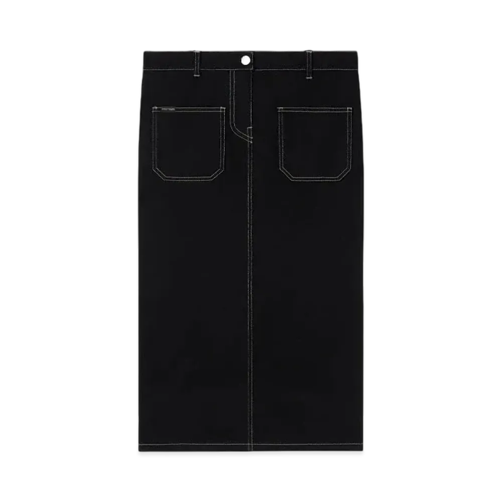 Courreges 2-Pocket Topstitched Denim Midi Skirt "Black/Heritage White"