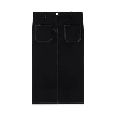 Courreges 2-Pocket Topstitched Denim Midi Skirt "Black/Heritage White"