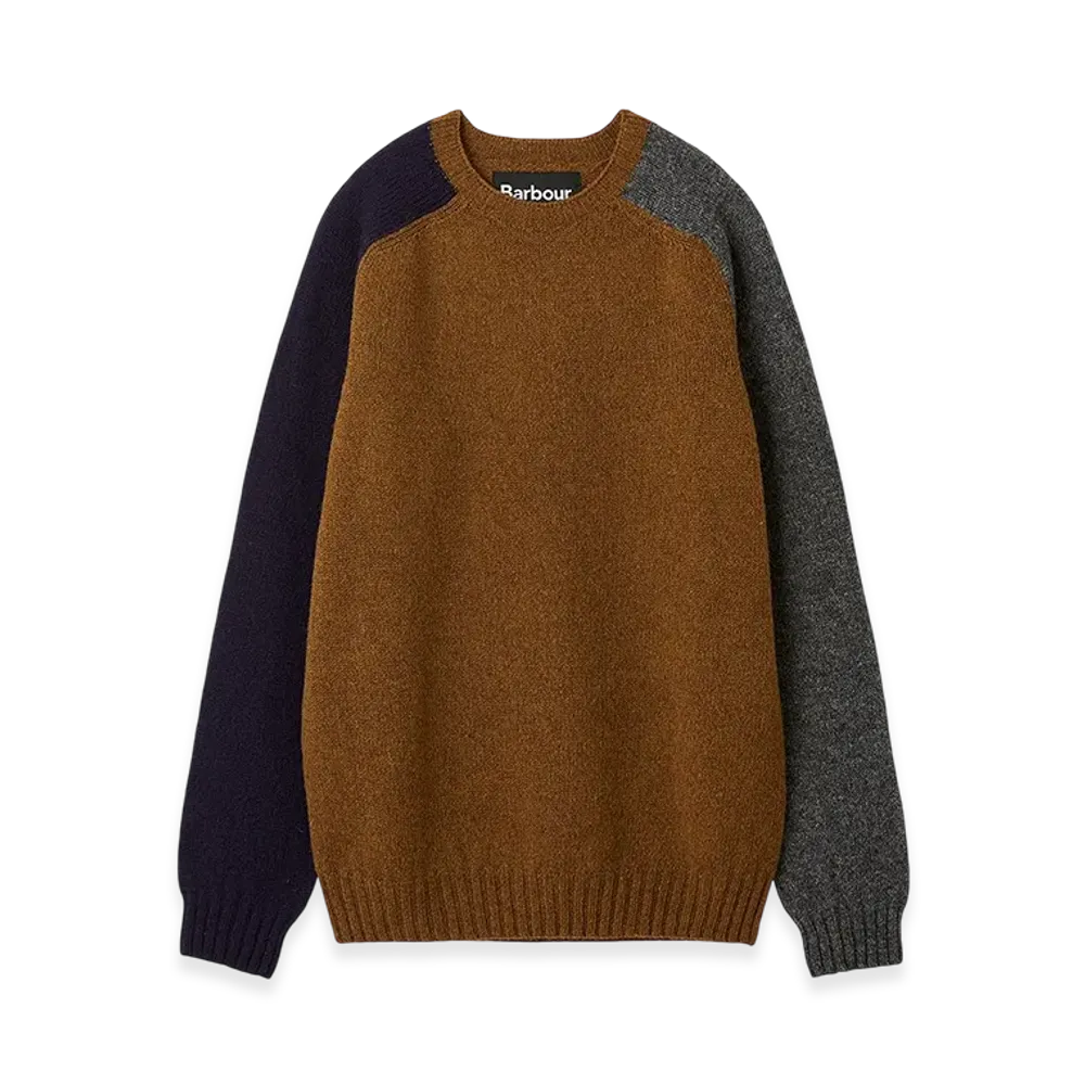Barbour Color Block Crew Neck Shetland Knit "Brown"