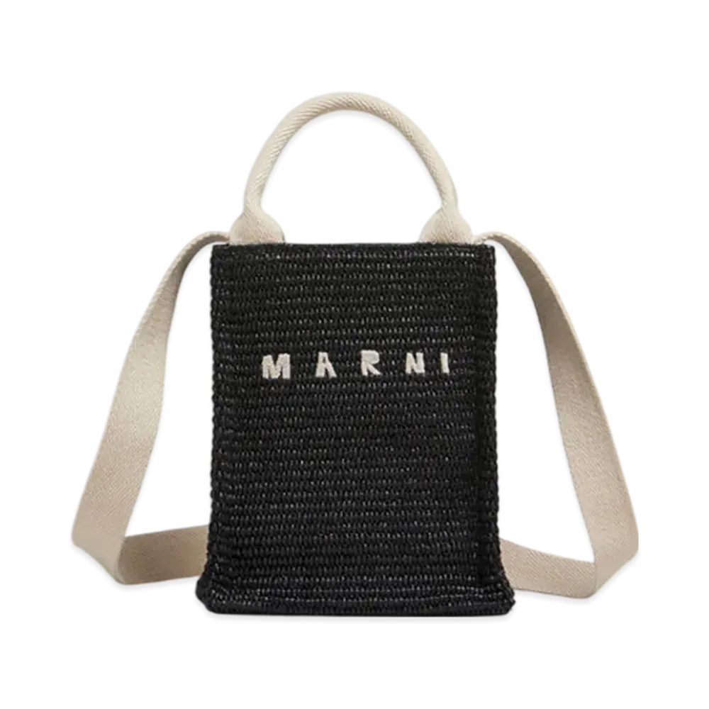 MARNI Mini Tote Bag in Raffia Effect "Black/Natural"