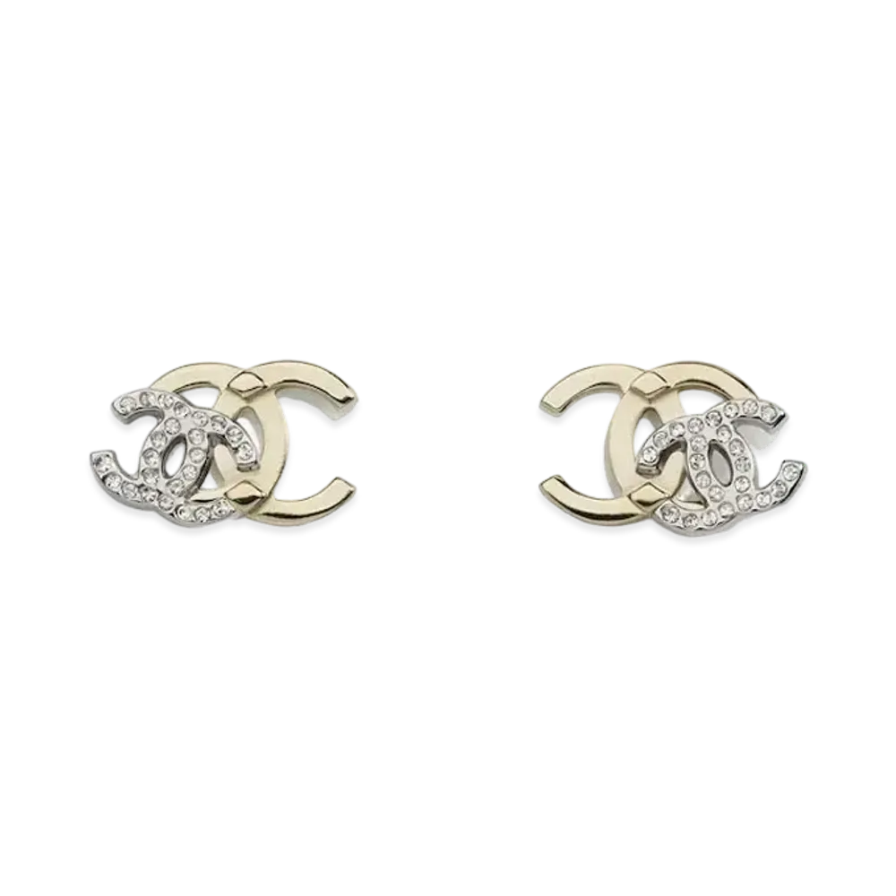 CHANEL Interlocking Crystal Earrings "Gold/Silver"