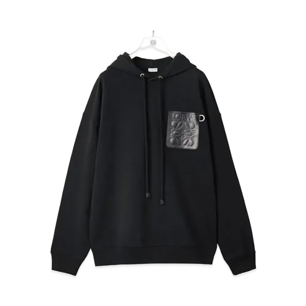 LOEWE Anagram Leather Patch Hoodie In Cotton "Black"