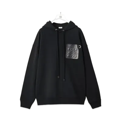 LOEWE Anagram Leather Patch Hoodie In Cotton "Black"