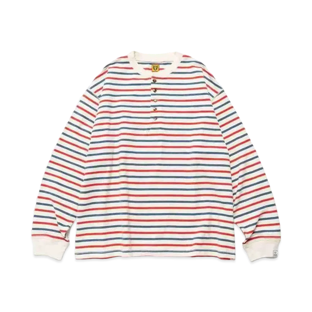 HUMAN MADE STRIPED HENLEY NECK L/S T-SHIRT "Navy"