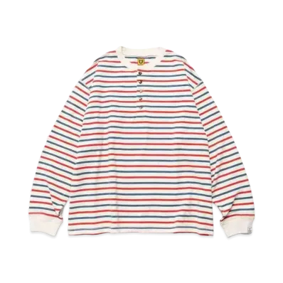 HUMAN MADE STRIPED HENLEY NECK L/S T-SHIRT "Navy"