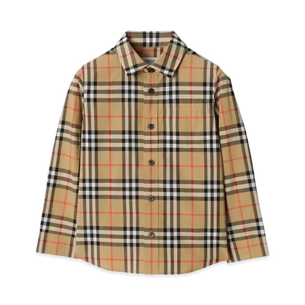 Burberry Kids Check Cotton Shirt "Beige"