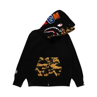 A BATHING APE Bape Ladies 1St Camo Shark Full Zip Double Hoodie "Black"