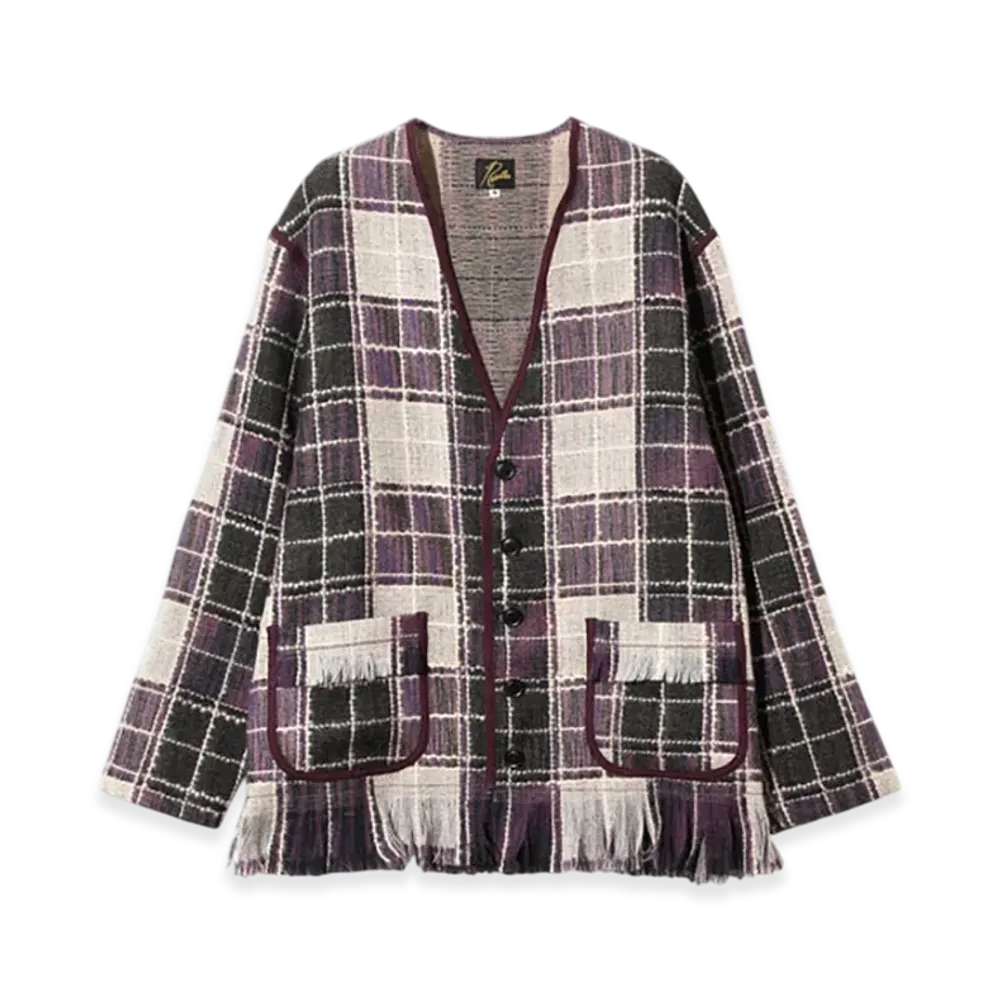 NEEDLES Fringe Cardigan - Wool Plaid "Purple"