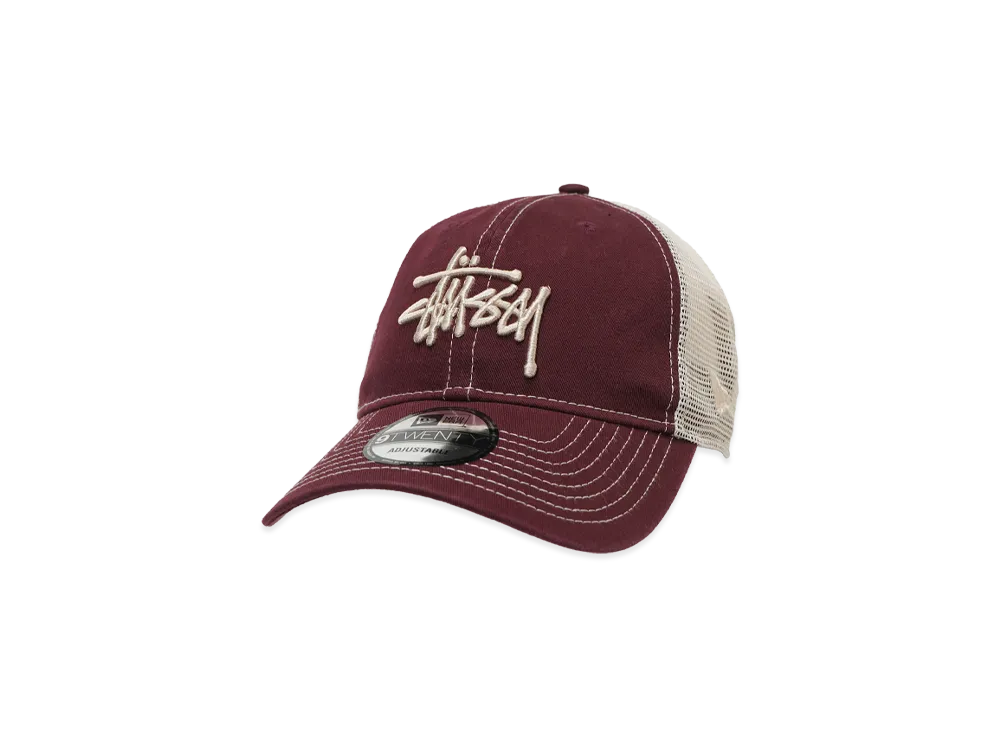 Stussy New Era 9Twenty Washed Basic Trucker "Maroon"