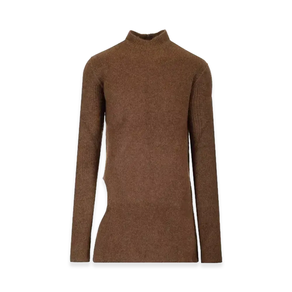 Rick Owens High Neck Sweater In Alpaca "Brown"
