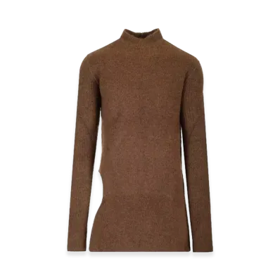 Rick Owens High Neck Sweater In Alpaca "Brown"