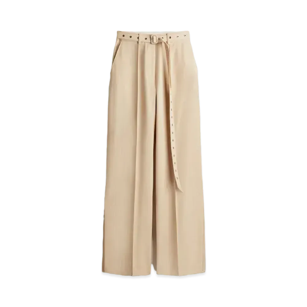 rokh x H&M Wool-Blend Belted Trousers "Beige"