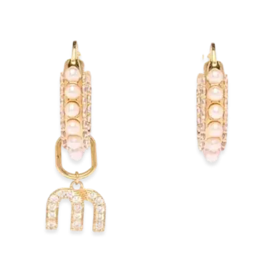 MIU MIU Miu Pearl Small Hoop Earrings "Gold/Cream/Crystal"