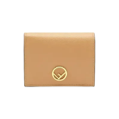 FENDI Two-Fold Wallet Leather Compact Wallet "Beige"