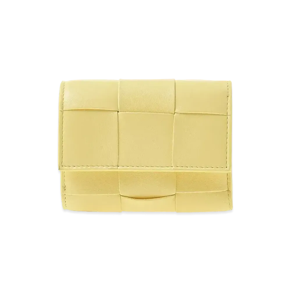 Bottega Veneta Casette Maxi Intrecciato Lambski Zip Trifold Wallet "Sherbet"