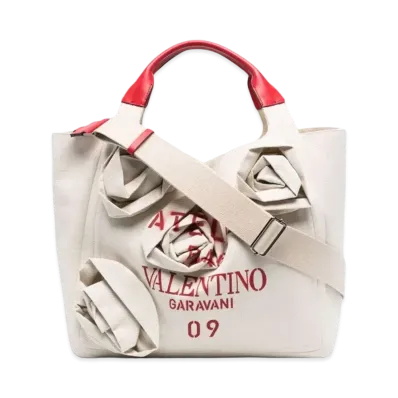 Valentino Large Garavani 09 Rose Blossom Edition Atelier Tote Bag In Canvas "Natural"