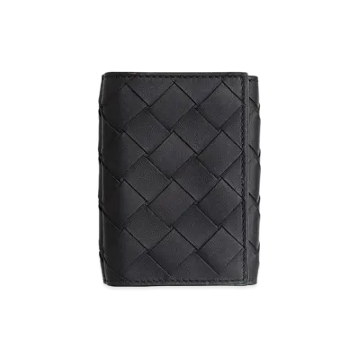 Bottega Veneta Trifold Flap Wallet "Black Grass"