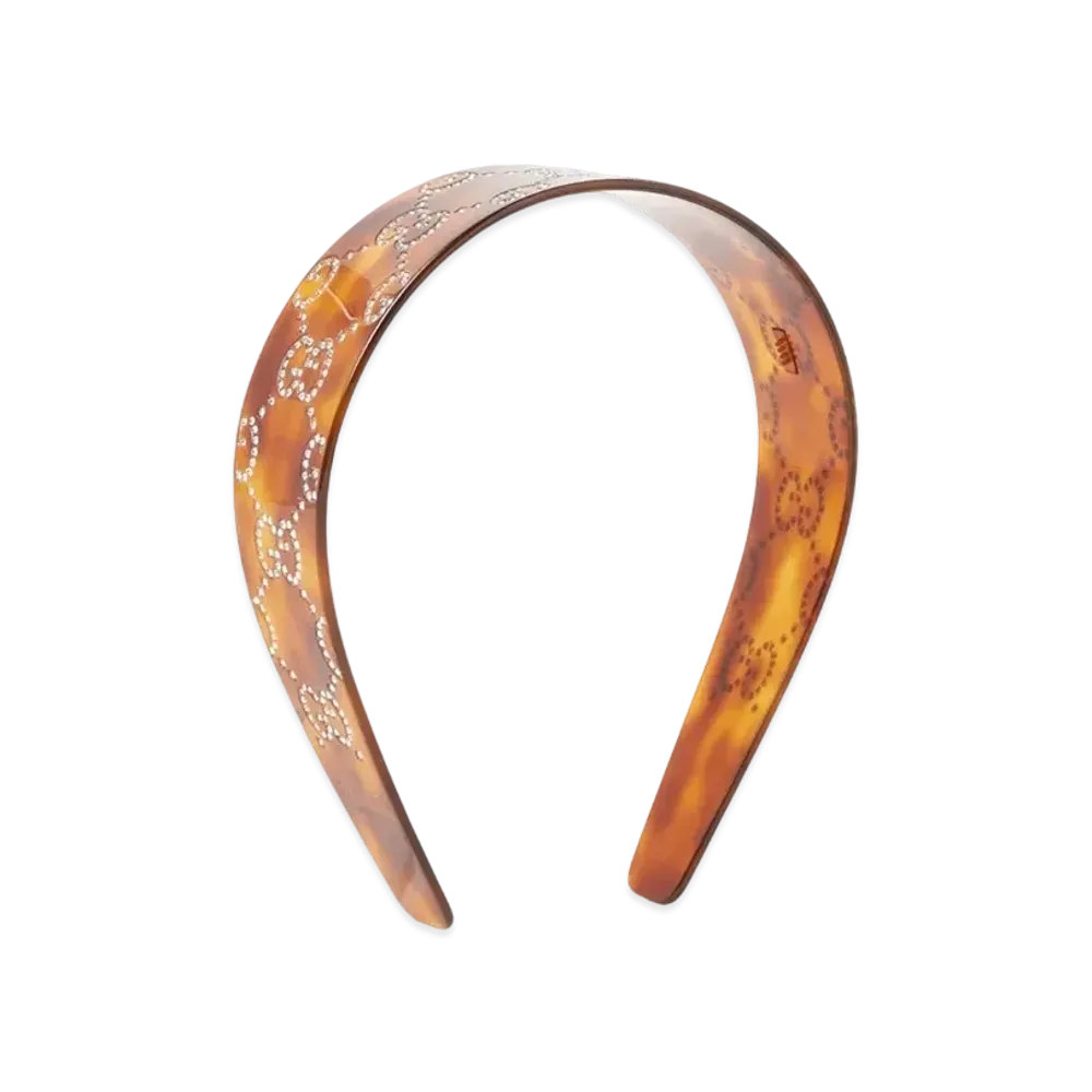 GUCCI GG Crystal Hair Band Tortoise Shell Resin "Brown/Gold"