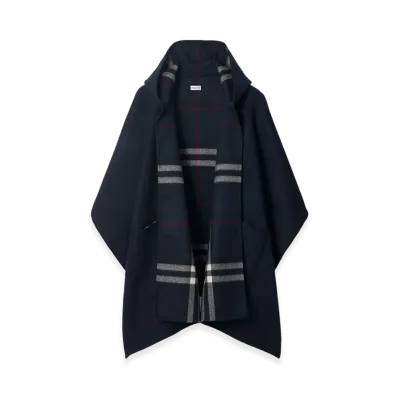 Burberry Women's Cashmere Hooded Cape "Ink Blue"
