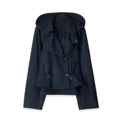 Burberry Satin Hooded Trench Jacket "Navy"