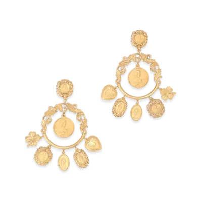 Dolce&Gabbana Drop Hoop Earrings With Decorative Details "Gold"