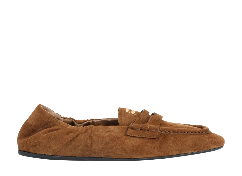 MIU MIU Women's Ruches Suede Loafers "Brown"