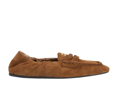 MIU MIU Women's Ruches Suede Loafers "Brown"