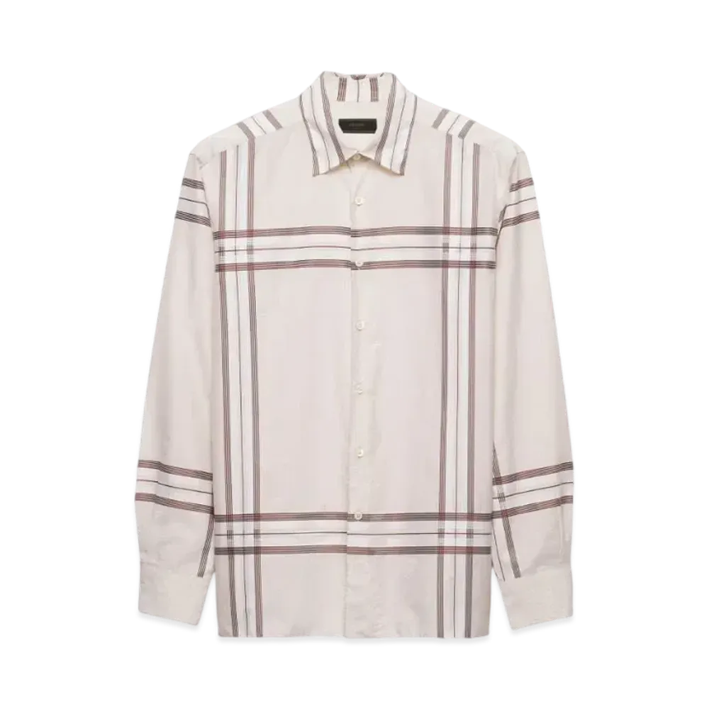 PRADA Men's Checked Cotton Shirt "Natural"
