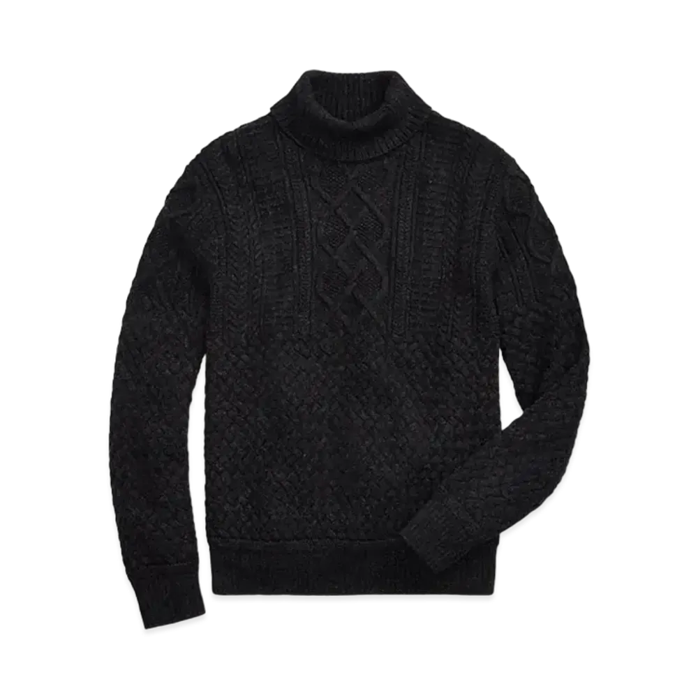 RRL Ralph Lauren Cotton Wool Mock Neck Sweater "Black"