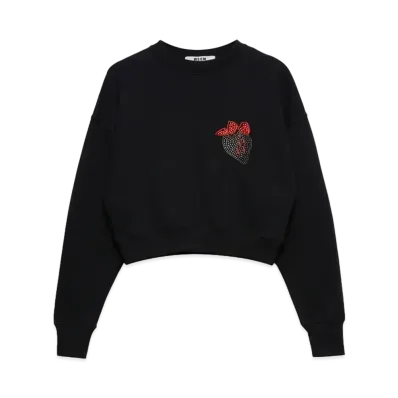 MSGM Navy Blue Jersey Sweatshirt With Tough Strawberries Application "Black"