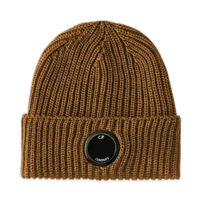 C.P. Company Extra Fine Merino Wool Lens Beanie "Toffee Brown"