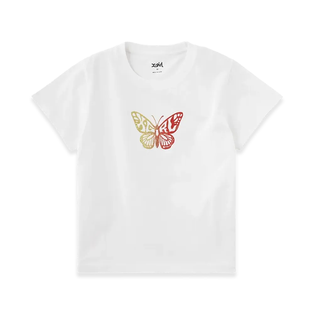X-Girl Gradient Glitter Butterfly S/S Baby Tee "White"