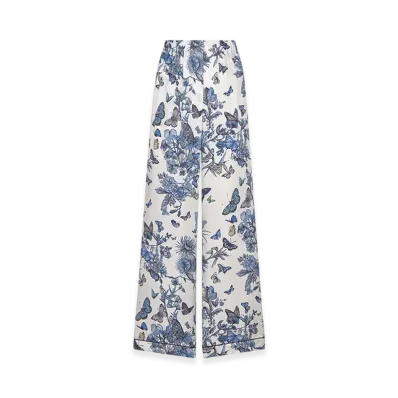 Dior Women's Pants Mexico Silk Twill "White/Pastel Midnight Blue"