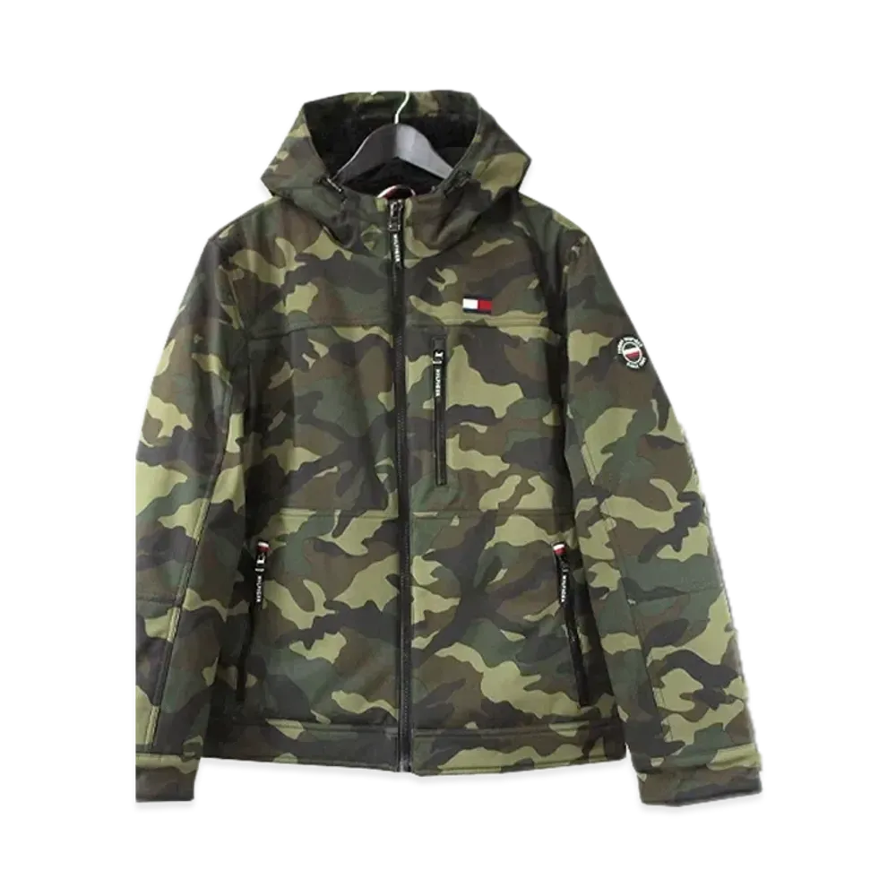 TOMMY HILFIGER Boa Lining Big Letter Hoodie Soft Shell Jacket American Casual Street "Camo"