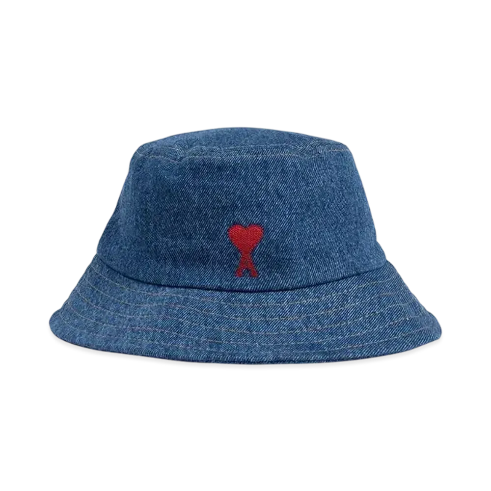 AMI PARIS Ami de Coeur Embroidery Denim Bucket Hat "Blue"