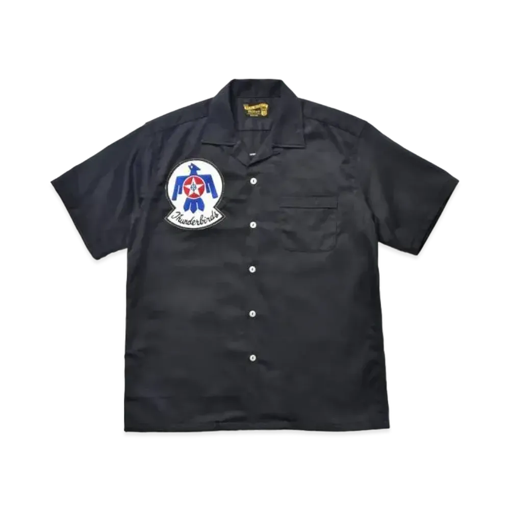 THE REAL McCOY'S Rayon Open Collar Shirt / Thunderbirds "Black"