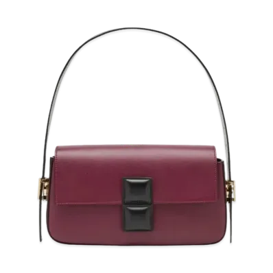 FENDI Baguette Color Block Leather Bag "Burgundy/Black"