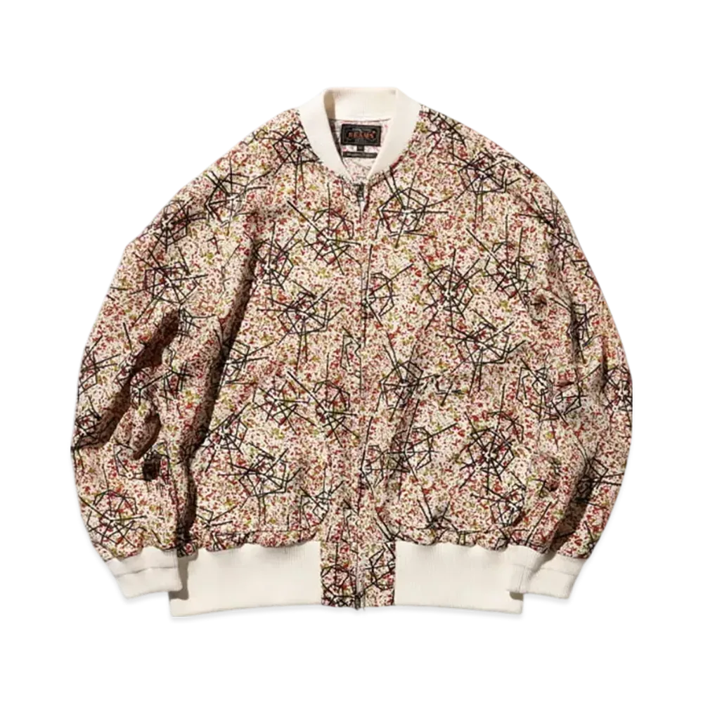 BEAMS Sports Blouson Jacquard Mapping Print "White"