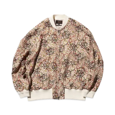 BEAMS Sports Blouson Jacquard Mapping Print "White"