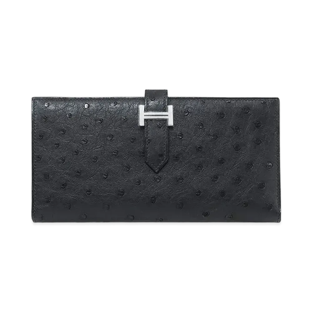 Hermes Bearn Soufflet Ostrich "Noir/Silver"